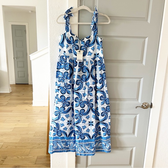 NWT Tuckernuck Beach Majolica Tile Tie Shoulder Tilly Caftan Midi Dress - Picture 4 of 6